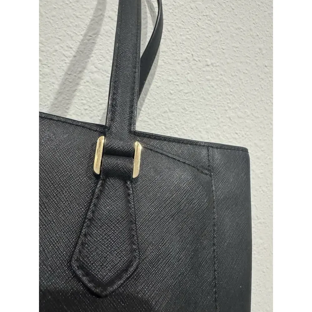 Tory Burch Black Saffiano Leather Robinson Tote Satchel Purse Bag